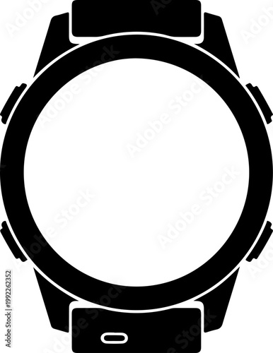 Smartwatch, wearable device, watch face, black icon, vector illustration