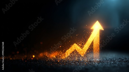 Business Growth Concept with Glowing Rising Arrow on Dark Background