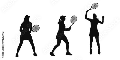 Tennis players in action a silhouette series of athletic movement
