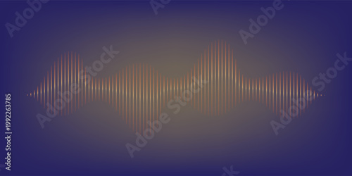 Sound wave. Blue music audio voice line with glowing vertical bars on dark. Music waveform in neon gradient style for audio visualizer, equalizer, DJ interface. Abstract vector illustration.