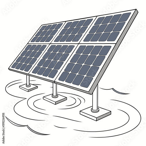 A vector graphic illustration of a solar panel partially submerged in water