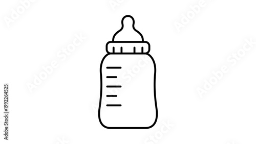 Minimalist Baby Bottle Vector Icon with Editable Stroke; Clean Black Line Art Illustration of an Infant Feeding Bottle for Nursery, Childcare, and Parenting Designs, Isolated on White Background.