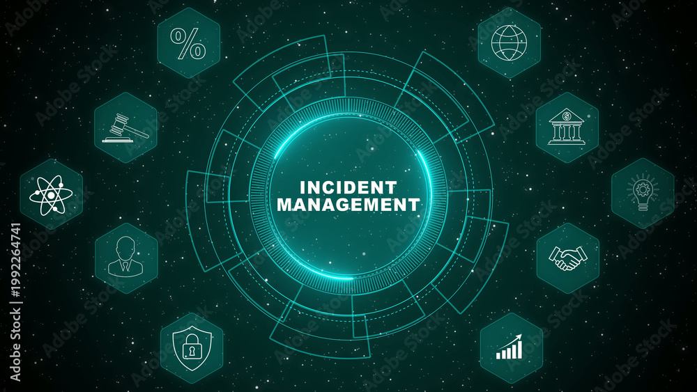 Fototapeta premium Digital Incident Management dashboard displaying real time response tracking system with secure corporate monitoring interface and risk control technology concept 4K animation video