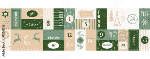 Cute hand drawn Christmas advent calendar. Lovely doodle drawings, vector design