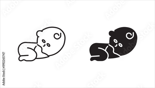 Baby Kid Child Happy and sleep Minimalistic Line Stroke Icon set,  Pictogram Symbol, vector illustration on white background