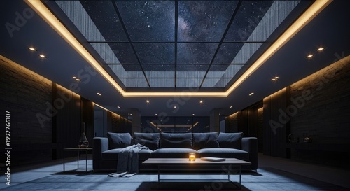 Modern luxury interior design featuring a comfortable sofa and ambient lighting