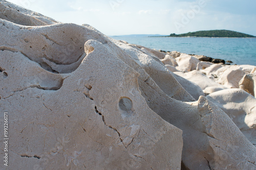 Eroded Coastal Rocks by the Sea – Natural Limestone Formation