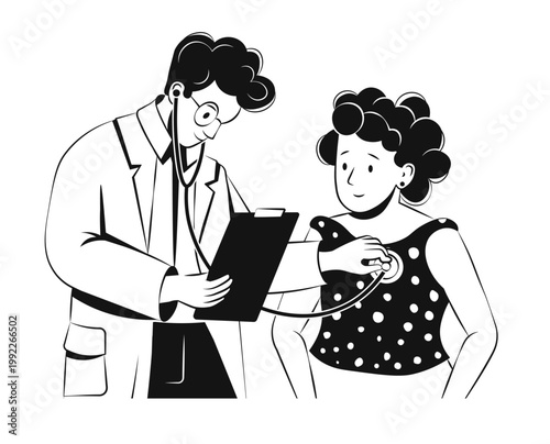 General practitioner examining female patient with stethoscope during medical checkup