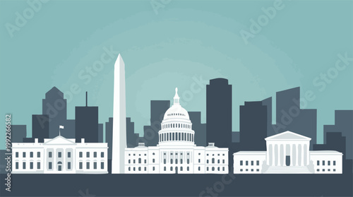 Washington D.C. cityscape illustration with iconic government buildings