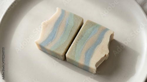 Natural soap bar cut in half skincare organic product concept