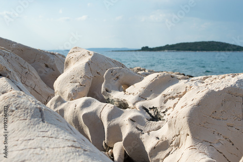 Eroded Coastal Rocks by the Sea – Natural Limestone Formation