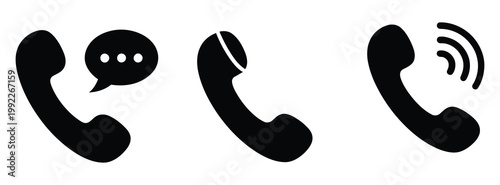 Phone icon set featuring telephone call sign symbols, contact us elements, communication and dialing graphics,