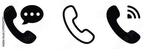 Phone icon set featuring telephone call sign symbols, contact us elements, communication and dialing graphics,