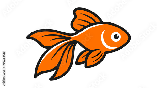 Modern flat vector icon of a single orange goldfish with flowing fins and tail, isolated on a white background. Clean, scalable illustration perfect for aquatic, pet, nature, and logo designs.