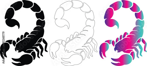 Scorpion Silhouette Set Outline And Vibrant Colorful Gradient Desert Insect Vector Graphics