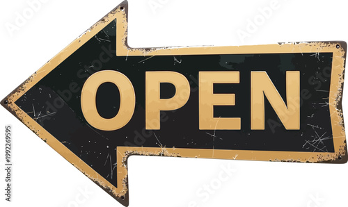 Arrow pointing left, clearly displaying the word 'OPEN' for business entry. 