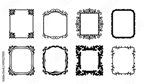 Vintage ornamental frames collection, 8 black decorative border vectors, elegant filigree frame set for wedding invitations and luxury branding