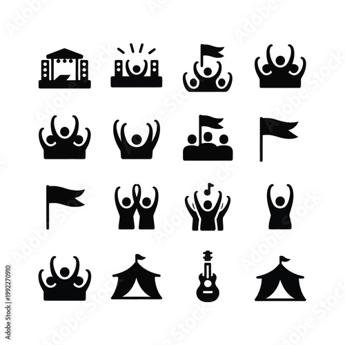 Set of 16 Black Music Festival Icons Vector