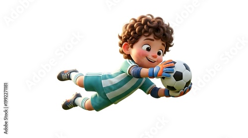 A cartoon of boy diving to save soccer ball
