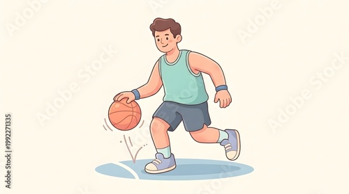 A young man dribbling a basketball with focus and determination, showcasing his athletic skill and passion for the sport