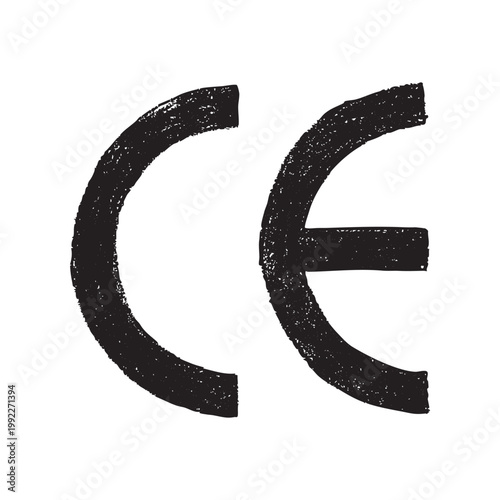 Distressed CE Mark Certification Symbol Hand Drawn Grunge Vector
