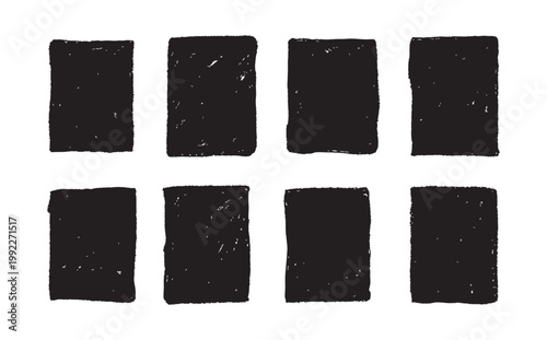 Set of 8 Hand Drawn Grunge Rectangular Shapes with Gritty Texture
