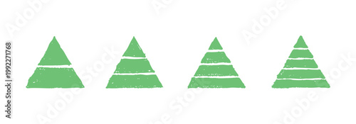 Set of 4 Hand Drawn Green Pyramid Hierarchy Charts with Different Levels
