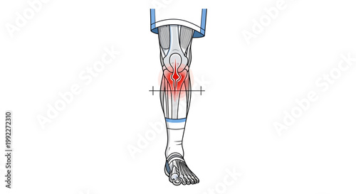 Illustration of a Human Leg with Knee Pain Highlighted in Red