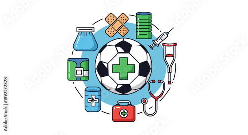 Medical and Sports Equipment Icons in Colorful Vector Style