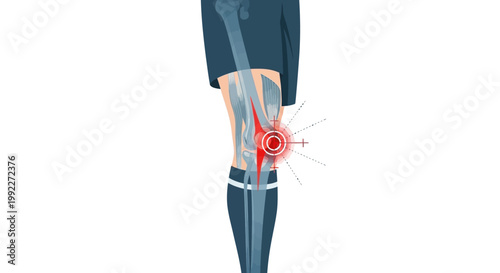 Illustration of knee pain with highlighted joint inflammation