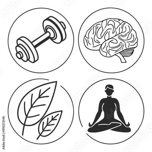 Holistic Health and Self-Care Monochrome Icon Set
