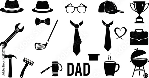 Black silhouettes of various objects on white background