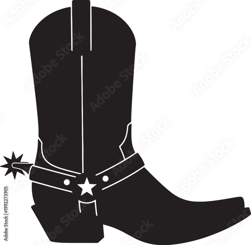 Fotografie Black silhouette of a cowboy boot with spur and star detail also transparent bac