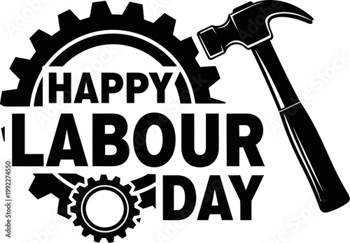 Happy Labor Day greeting with gear and hammer icons
