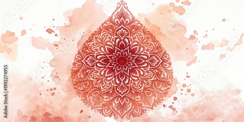 Watercolor Intricate mandala design, radiant red in a watercolor splash evoking inner peace, harmony and spiritual exploration. for print, wall art, branding