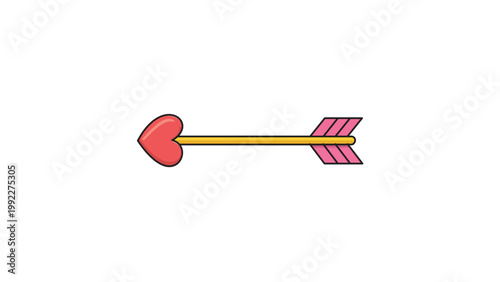 Cupid's Arrow with Heart Tip and Pink Fletching, Modern Flat Vector Icon for Valentine's Day, Romance, and Love, Isolated on White Background with Editable Stroke and Adjustable Line Weight.