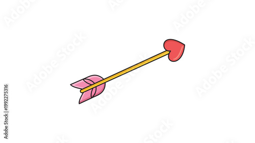 Cupid's Arrow with Heart Tip and Pink Fletching, Modern Flat Vector Icon for Valentine's Day, Romance, and Love, Editable Stroke Line Weight, Scalable Illustration Isolated on White Background.