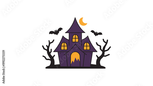 Foto Spooky Haunted House Flat Vector Icon with Editable Stroke