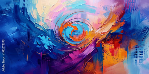 Watercolor Captivating Abstract Artwork with swirls of vibrant colors evokes feelings of energy, creativity and movement, with a harmonious palette of hues. for print, wall art, branding