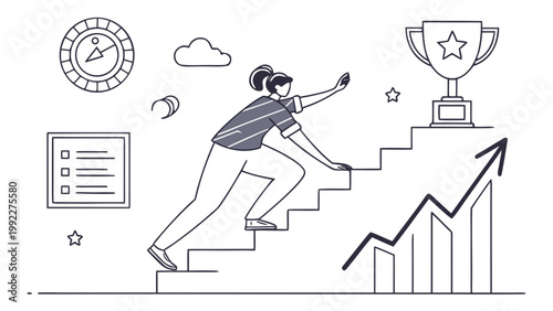 Person Climbing Steps to Success Pure Vector Illustration