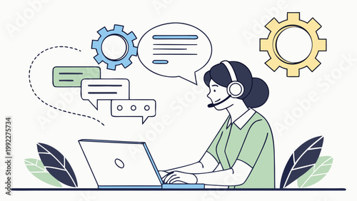 Customer Support Agent with Headset Pure Vector Illustration