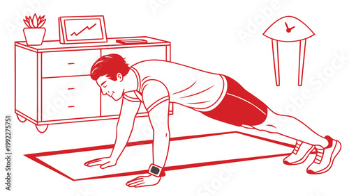 Man Performing Bodyweight Workout Indoor Vector Art