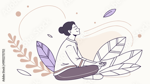 Person Sitting Calmly in Meditation Pure Vector Illustration