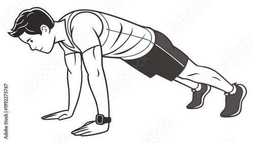 Athletic Man Doing Home Workout Pure Vector Illustration