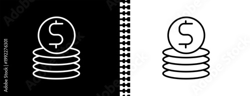 stacks of coins UI outline icon in black and white mode - business collection. 