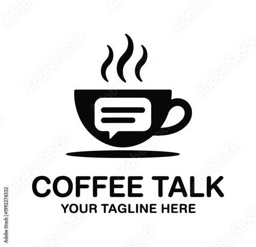 Coffee talk logo vector design, modern café branding with speech bubble and coffee cup concept for conversation themes, coffee shop identity, social meetup graphics, and beverage business logos