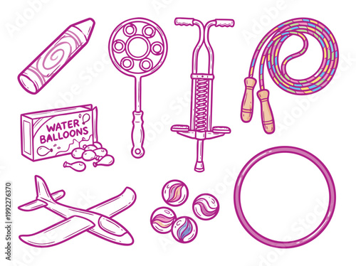 Collection of colorful toys and games for childrens entertainment.