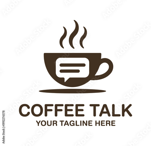 Coffee talk logo vector design, modern café branding with speech bubble and coffee cup concept for conversation themes, coffee shop identity, social meetup graphics, and beverage business logos