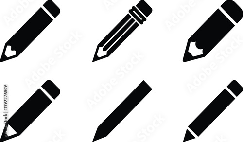 A set of black pencil icons on transparent background