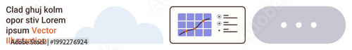 Data storage, cloud computing, business analytics, digital connectivity, web interface, and workflow solutions. A graph, cloud and menu dots are . Data storage and cloud computing concept